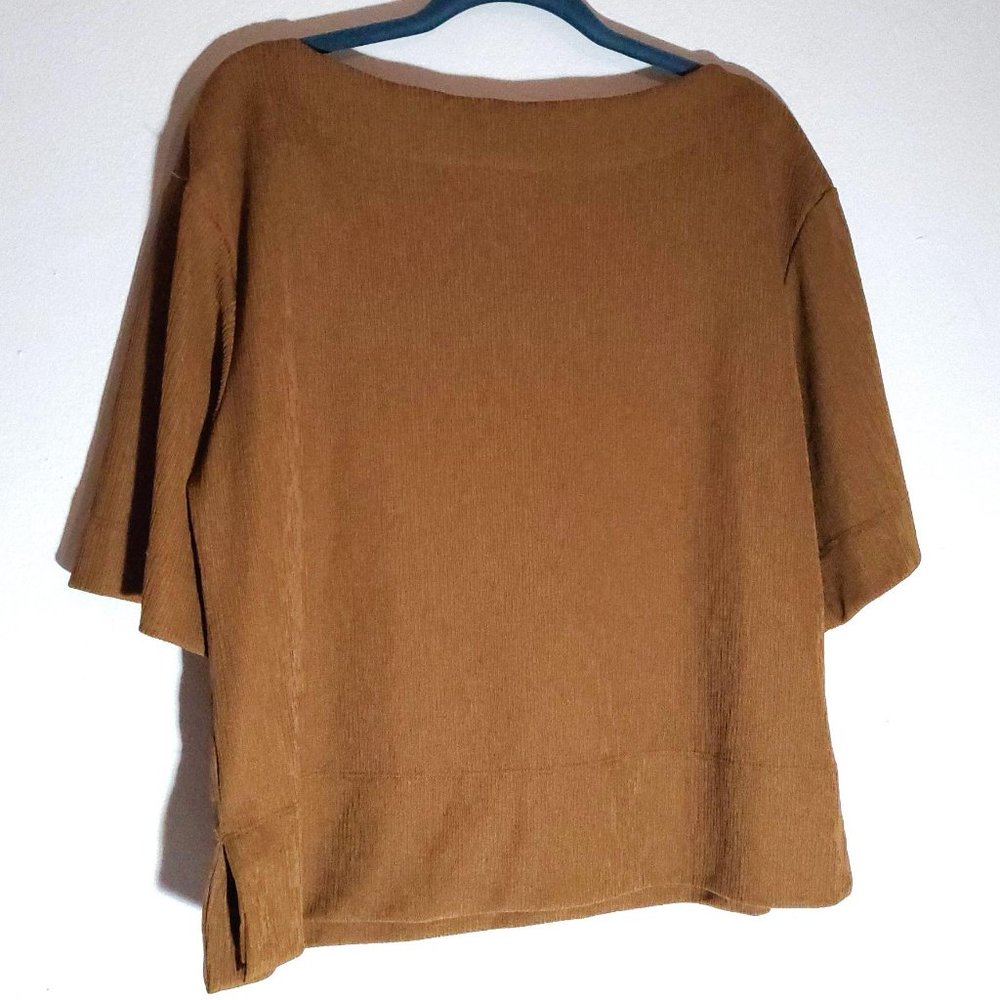 Prologue Caramel Stripe Textured Blouse M - Picture 2 of 6